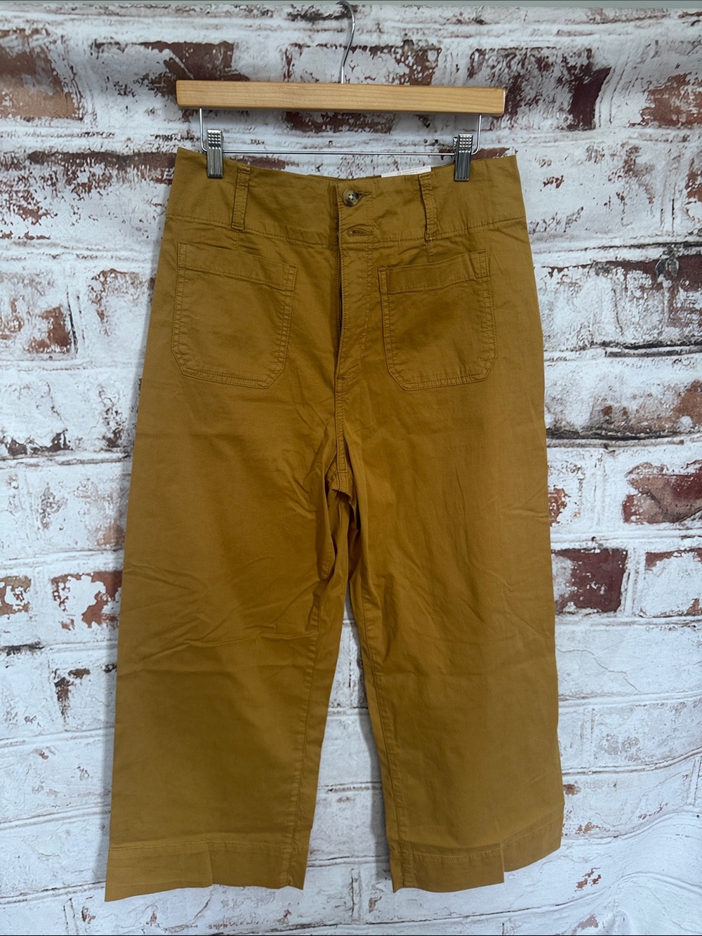 LC Lauren Conrad Khaki / Mustard Cropped Wide-Leg Pants